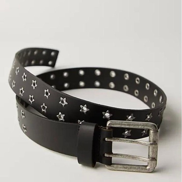 Free People Virgo Star Grommet Leather Belt Black NWT Size M/L Western Boho main image 5